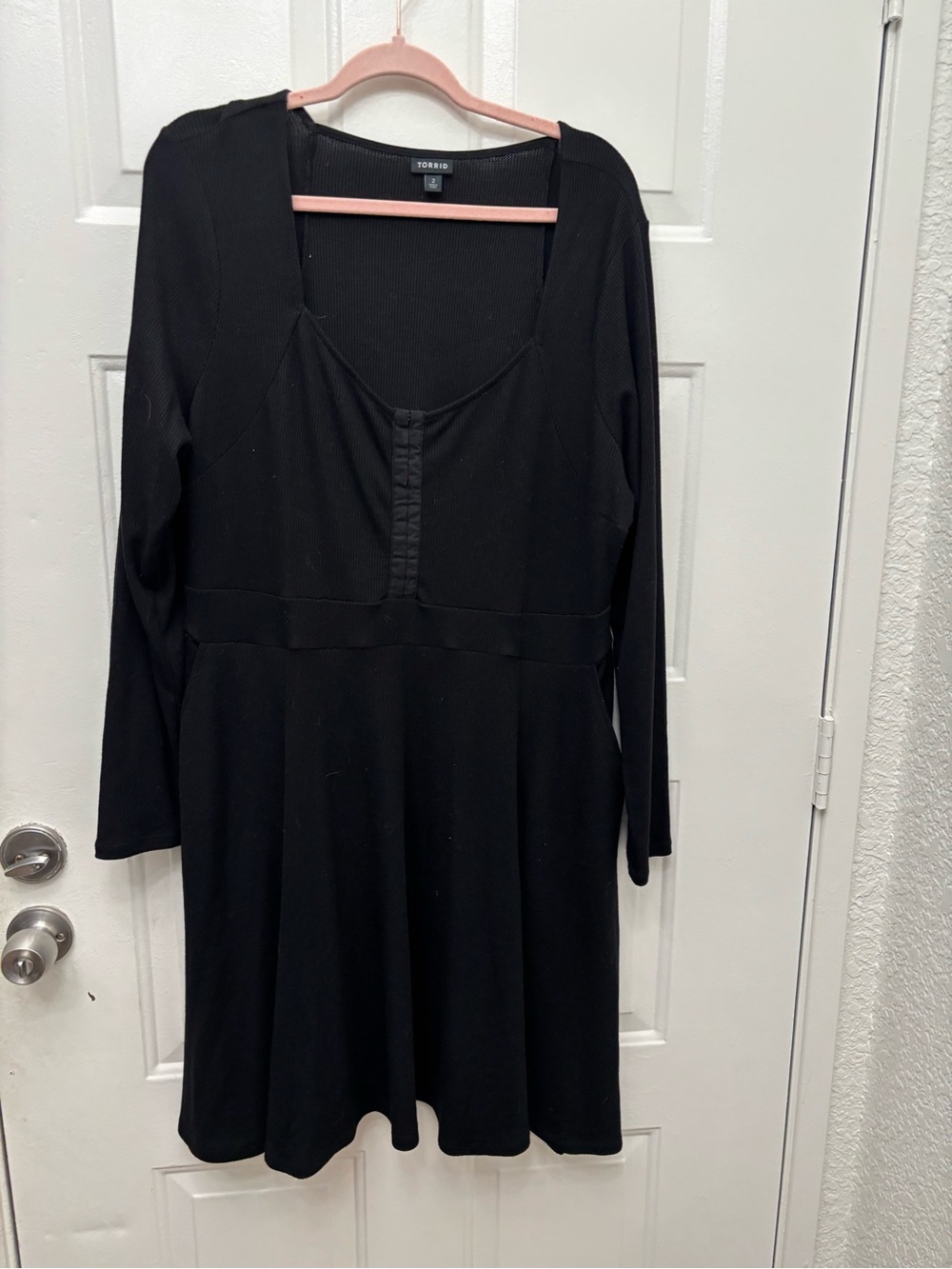 torrid Black Long-Sleeve Scoop Neck Fit-and-Flare Dress
